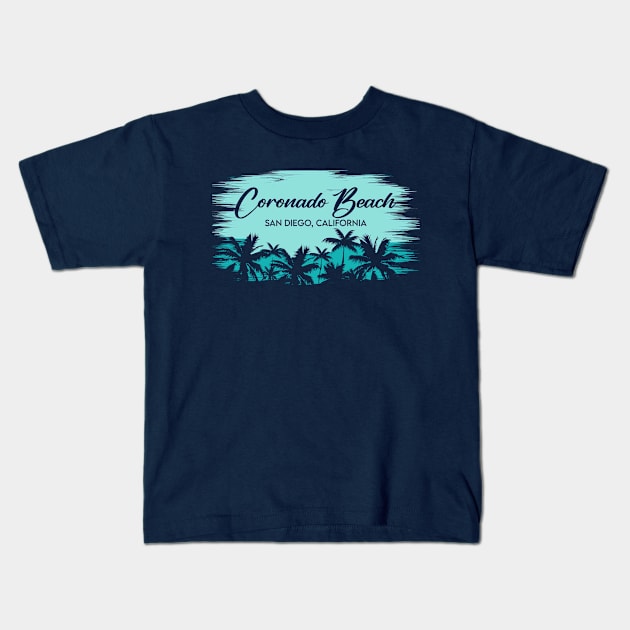 Coronado Beach San Diego California Retro Beach Landscape with Palm Trees Kids T-Shirt by Now Boarding